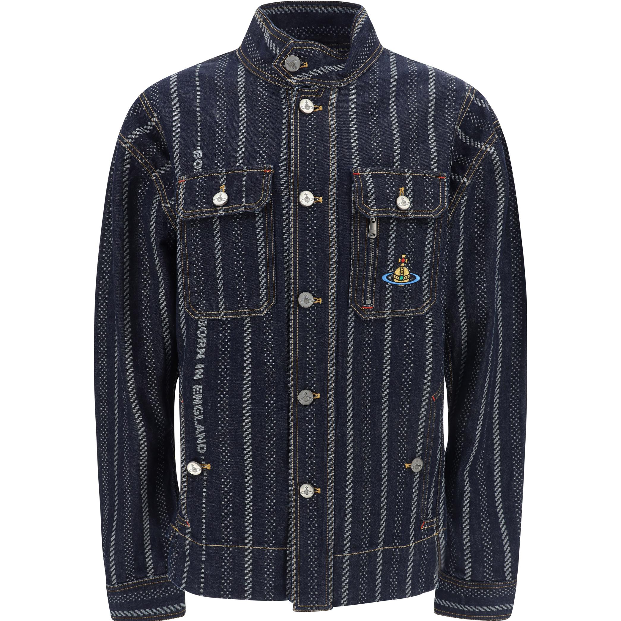 Vivienne Westwood SS23 Striped Embroidered Long-Sleeve Jacket Navy Blue Menswear 3901000AW00H5DEK205