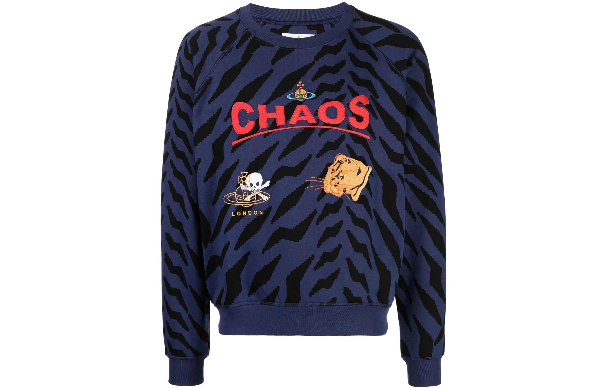 Vivienne Westwood SS23 Tiger Stripe Logo Print Pullover Sweatshirt Blue Mens 3I010004J0032D54036