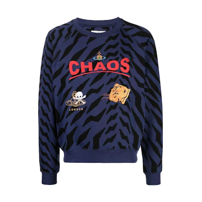 Vivienne Westwood SS23 Tiger Stripe Logo Print Pullover Sweatshirt Blue Mens 3I010004J0032D54036