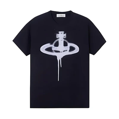 Vivienne Westwood SS23 Unisex Saturn Spray Print Black Crewneck T-Shirt 3G010011J001MN401GO