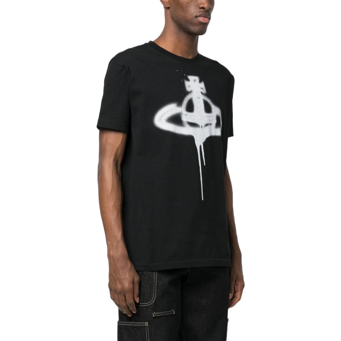 Details for 비비안 웨스트우드 SS23 유니섹스 새턴 스프레이 프린트 블랙 크루넥 티셔츠 3G010011J001MN401GO