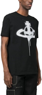 비비안 웨스트우드 SS23 유니섹스 새턴 스프레이 프린트 블랙 크루넥 티셔츠 3G010011J001MN401GO Details for 비비안 웨스트우드 SS23 유니섹스 새턴 스프레이 프린트 블랙 크루넥 티셔츠 3G010011J001MN401GO