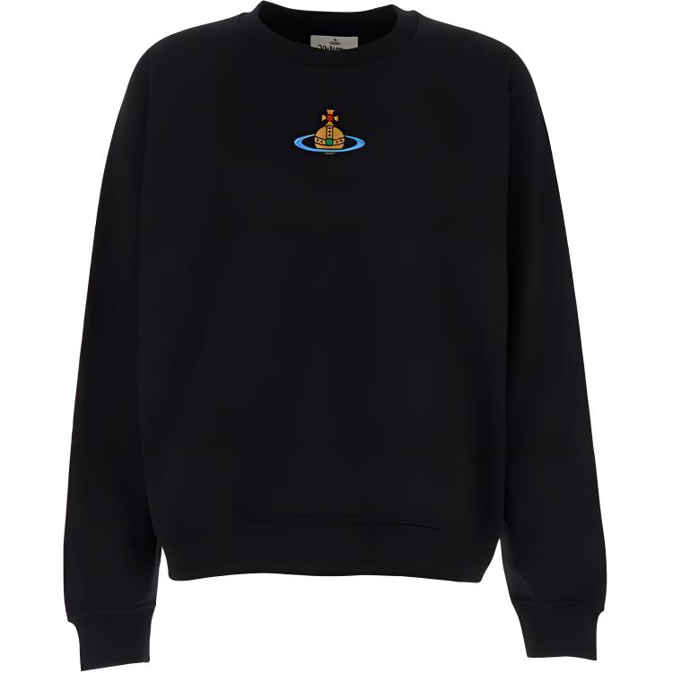 Vivienne Westwood SS24 Embroidered Logo Pullover Crewneck Sweatshirt Black Mens 3I010004J006ON401