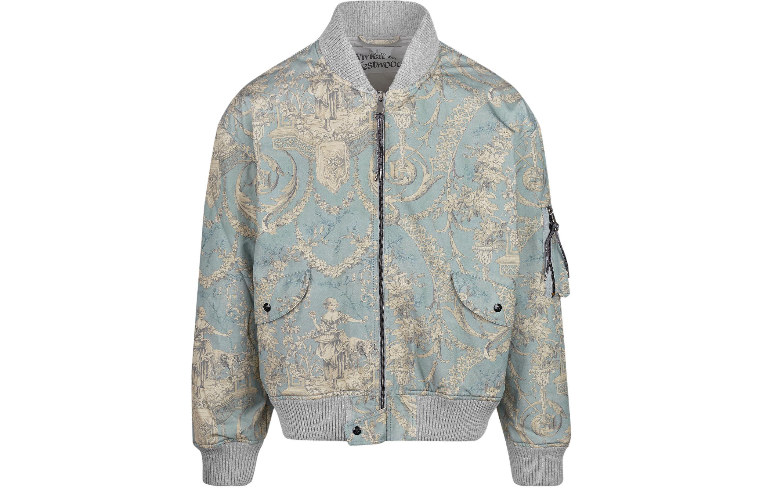Vivienne Westwood SS24 Floral Print Unisex Light Blue Casual Long Sleeve Jacket 33040004-W00NA-LIGHT-BLUE