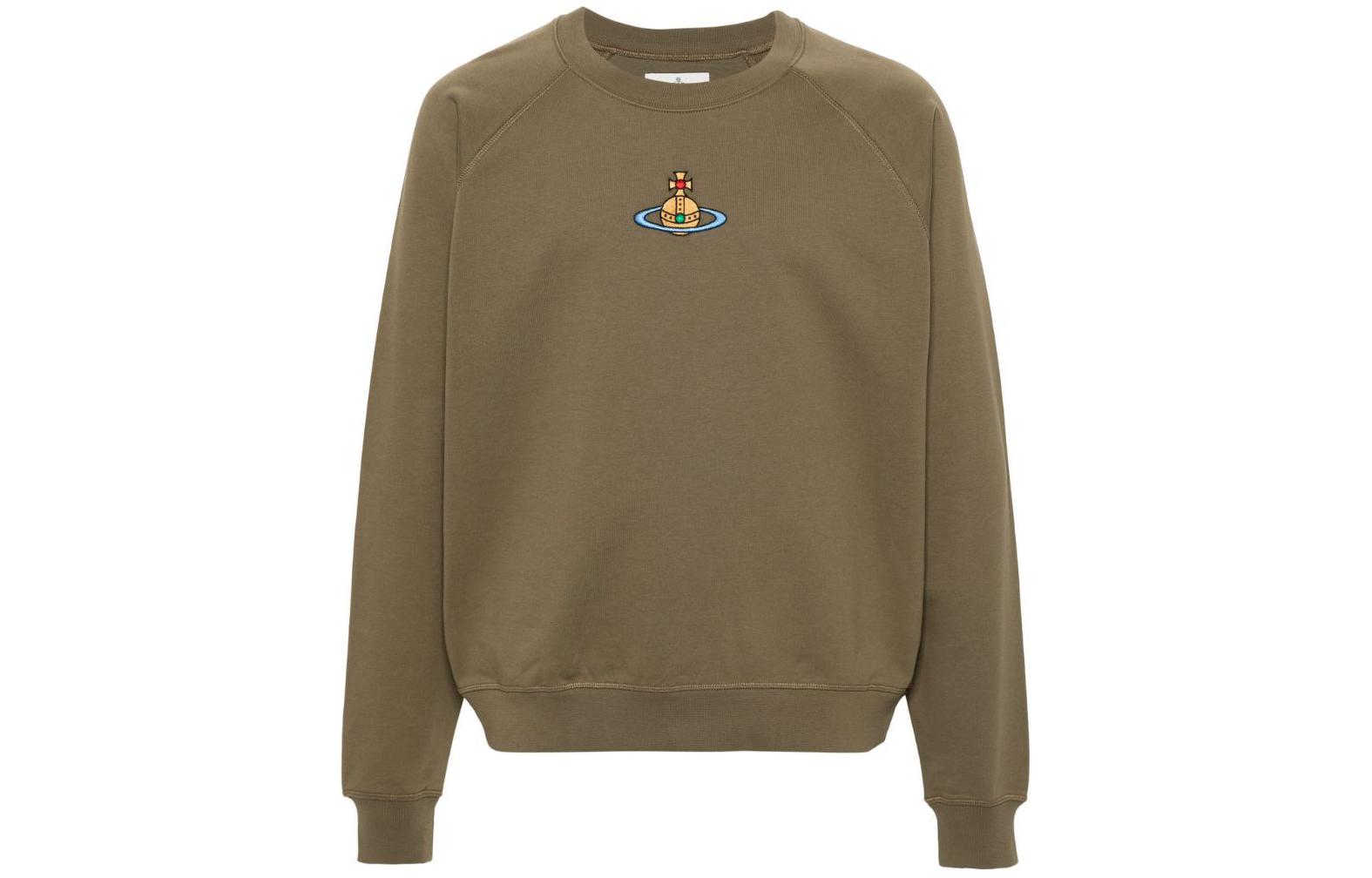 Vivienne Westwood SS24 Olive Green Saturn Logo Embroidered Crewneck Sweatshirt 3I010004J006O