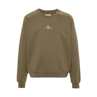 Vivienne Westwood SS24 Olive Green Saturn Logo Embroidered Crewneck Sweatshirt 3I010004J006O