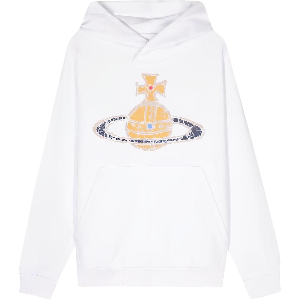 Vivienne Westwood SS24 Saturn Logo Hoodie White Long Sleeve Pullover 3I01000MJ0006-A401
