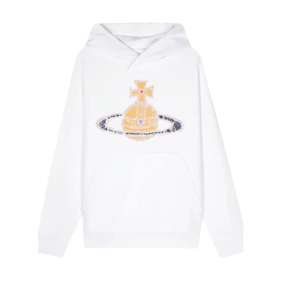 Vivienne Westwood SS24 Saturn Logo Hoodie White Long Sleeve Pullover 3I01000MJ0006-A401