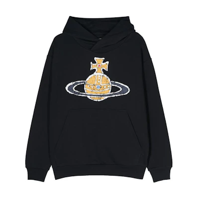 Vivienne Westwood SS24 Saturn Logo Print Oversized Hoodie Black 3I01000MJ0006-N401