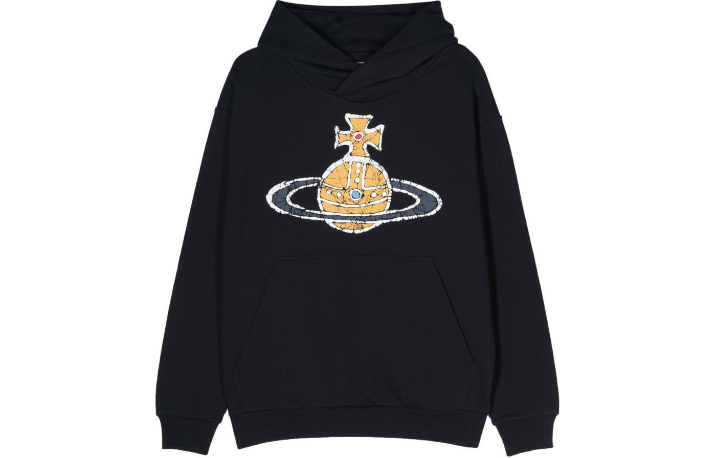 Order Vivienne Westwood SS24 土星標誌印花寬版連帽上衣 黑色 3I01000MJ0006-N401