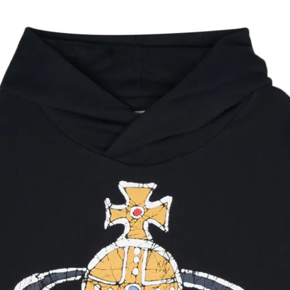 Shop Vivienne Westwood SS24 土星標誌印花寬版連帽上衣 黑色 3I01000MJ0006-N401