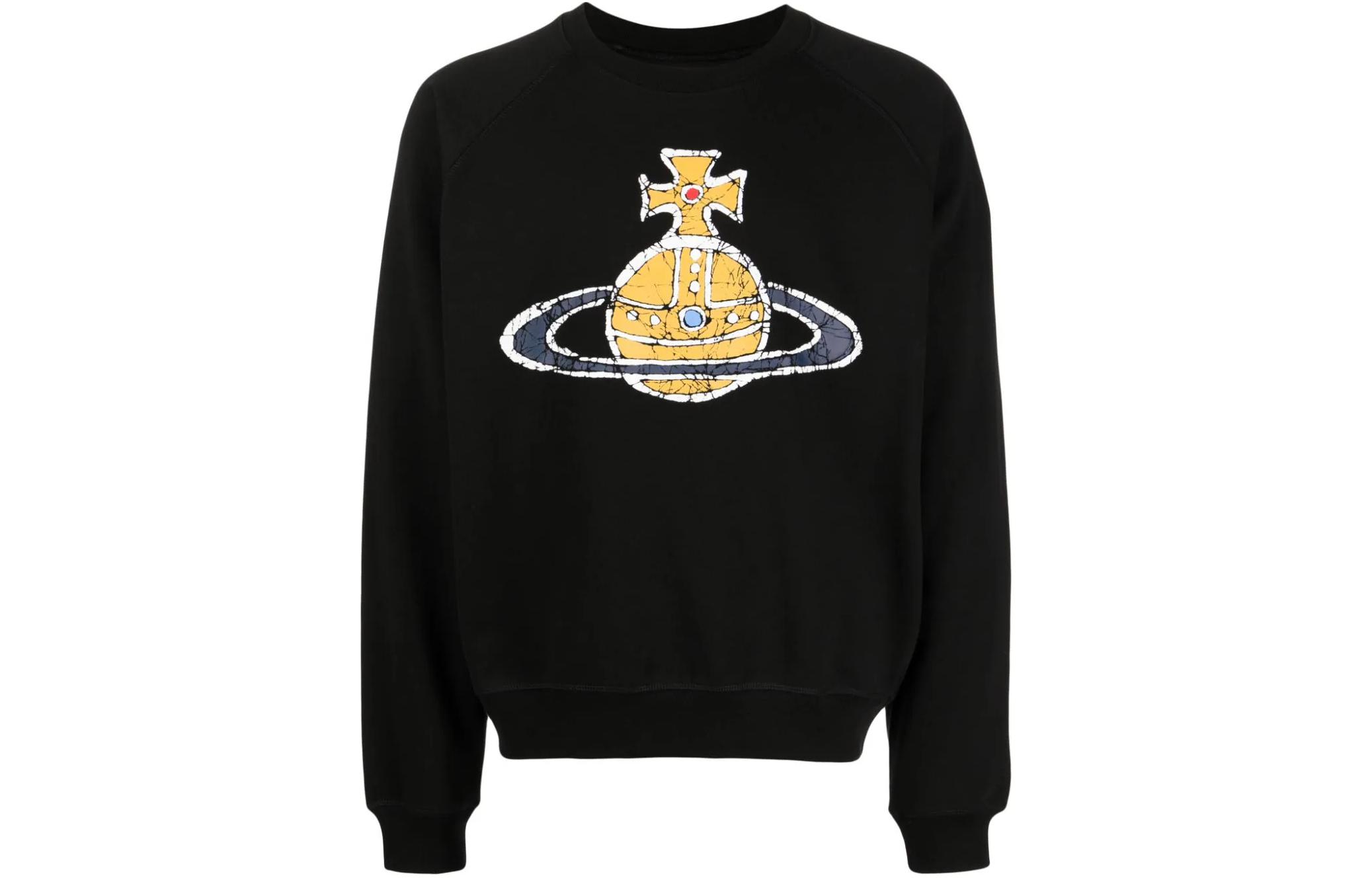 Vivienne Westwood SS24 Saturn Print Crewneck Sweatshirt Black Mens 3101000LJ0006N401