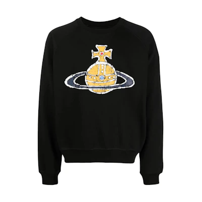 Vivienne Westwood SS24 Saturn Print Crewneck Sweatshirt Black Mens 3101000LJ0006N401