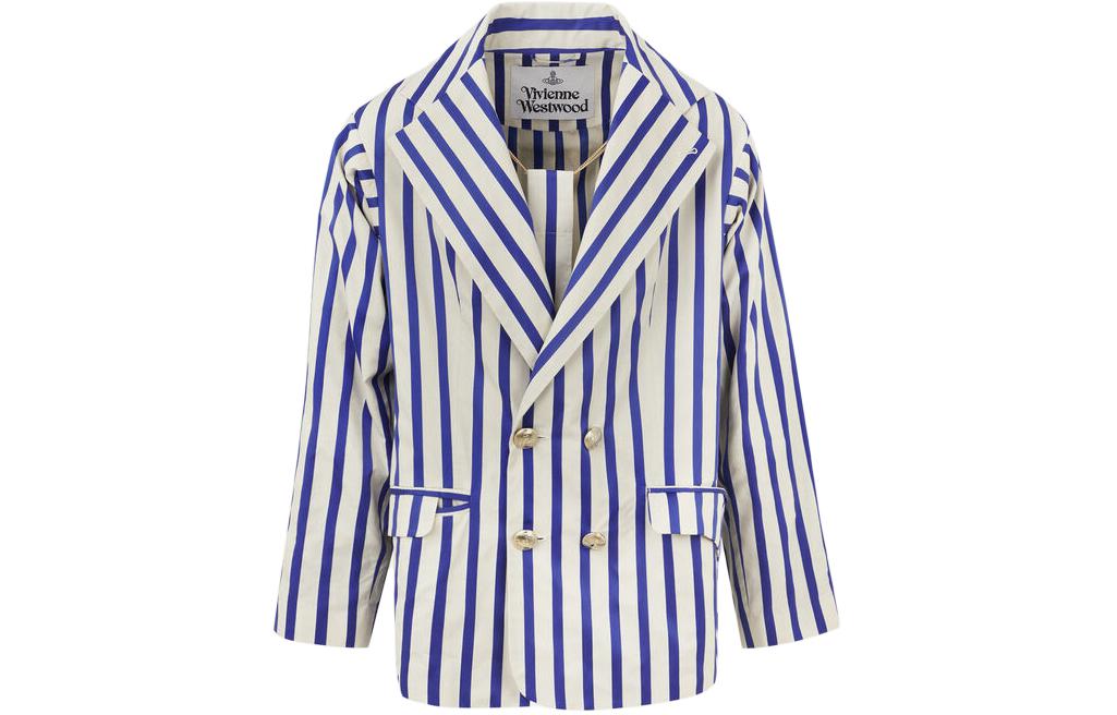 Vivienne Westwood Striped Print Double-Breasted Blazer Blue/White Jacket 2301001C-W00GA-A202