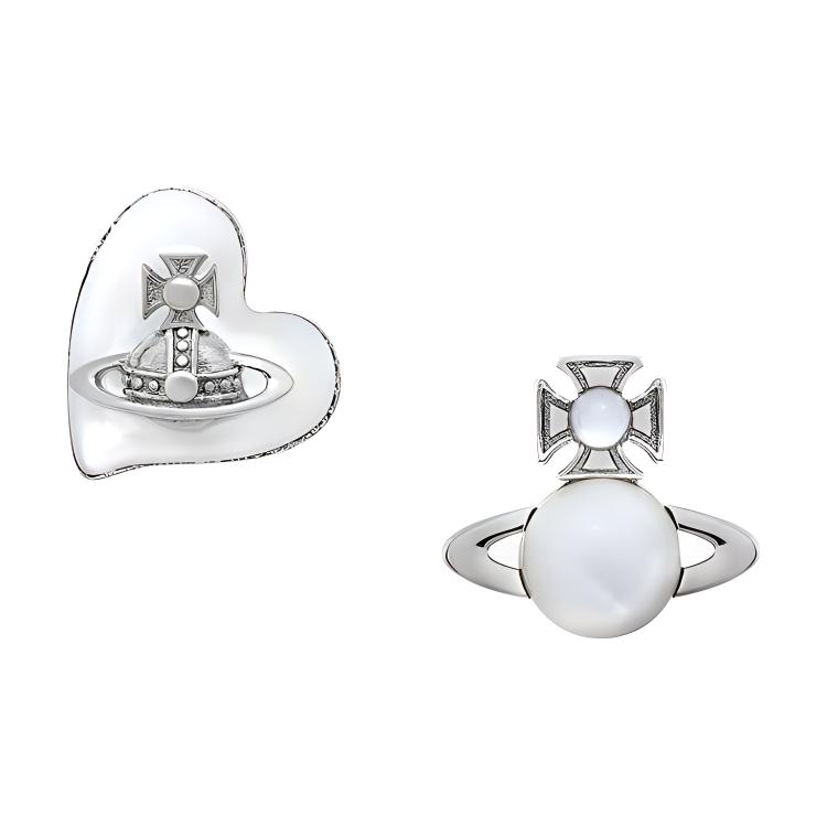 Vivienne Westwood Thomasina Saturn Heart Design Brass Silver Unisex Earrings 6201034302P122P122