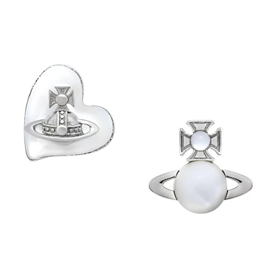 Vivienne Westwood Thomasina Saturn Heart Design Brass Silver Unisex Earrings 6201034302P122P122
