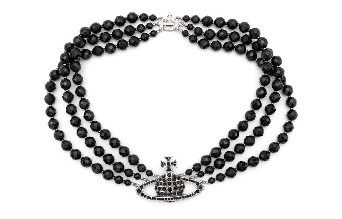 Lookbook Vivienne Westwood 三層黑珍珠項鍊 鎳灰色 中性款 6301011E02Q116CN