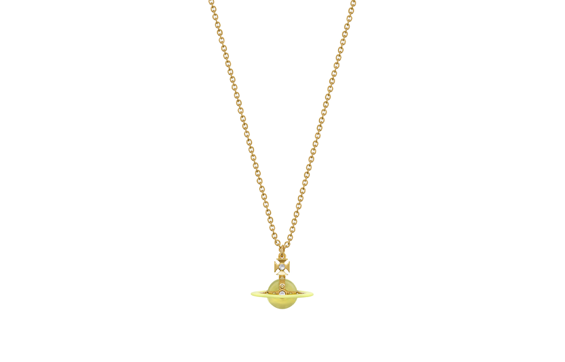 Vivienne Westwood Tiny Orb Saturn Pendant Necklace Gold with Crystals Unisex 6302039I02R727