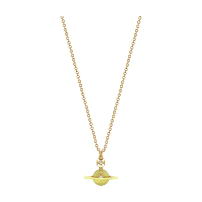Vivienne Westwood Tiny Orb Saturn Pendant Necklace Gold with Crystals Unisex 6302039I02R727