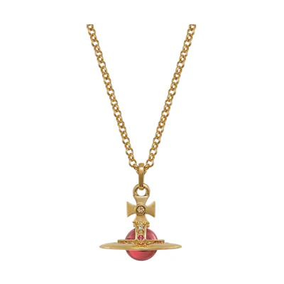 Vivienne Westwood Tiny Orb Saturn Pendant Necklace Unisex Gold Transparent Red. 6302022402R513