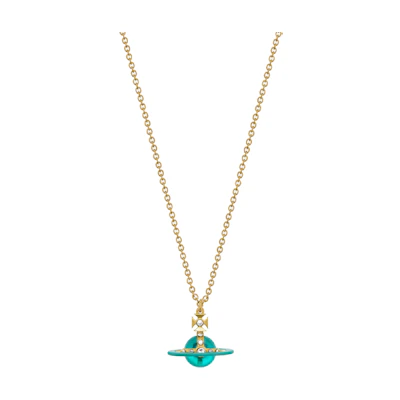 Vivienne Westwood Tiny Orb Turquoise Crystal Pendant Necklace Unisex Gold. 8050889744252