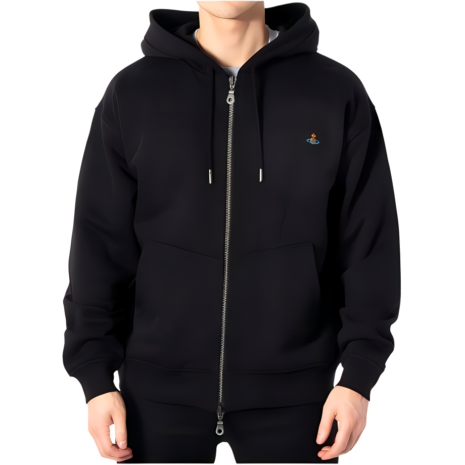 Vivienne Westwood Unisex Solid Black Zip-Up Hoodie Jacket 26020001-J0006-N401