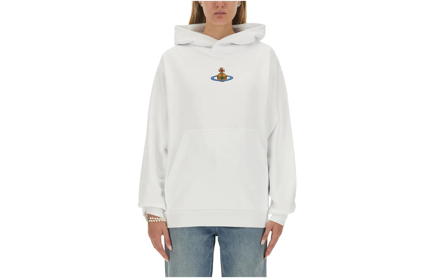 Shop ヴィヴィアン・ウエストウッド ユニセックス ホワイト フーディ プルオーバースウェットシャツ 3I010003J0006A401