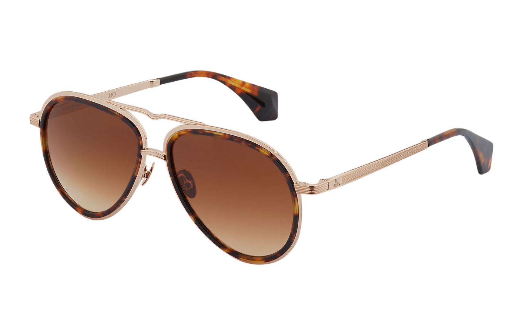 Vivienne Westwood Unisex Tortoiseshell Metal Aviator Sunglasses with Logo Design VW7025401-MET-ME-MC-GOLD