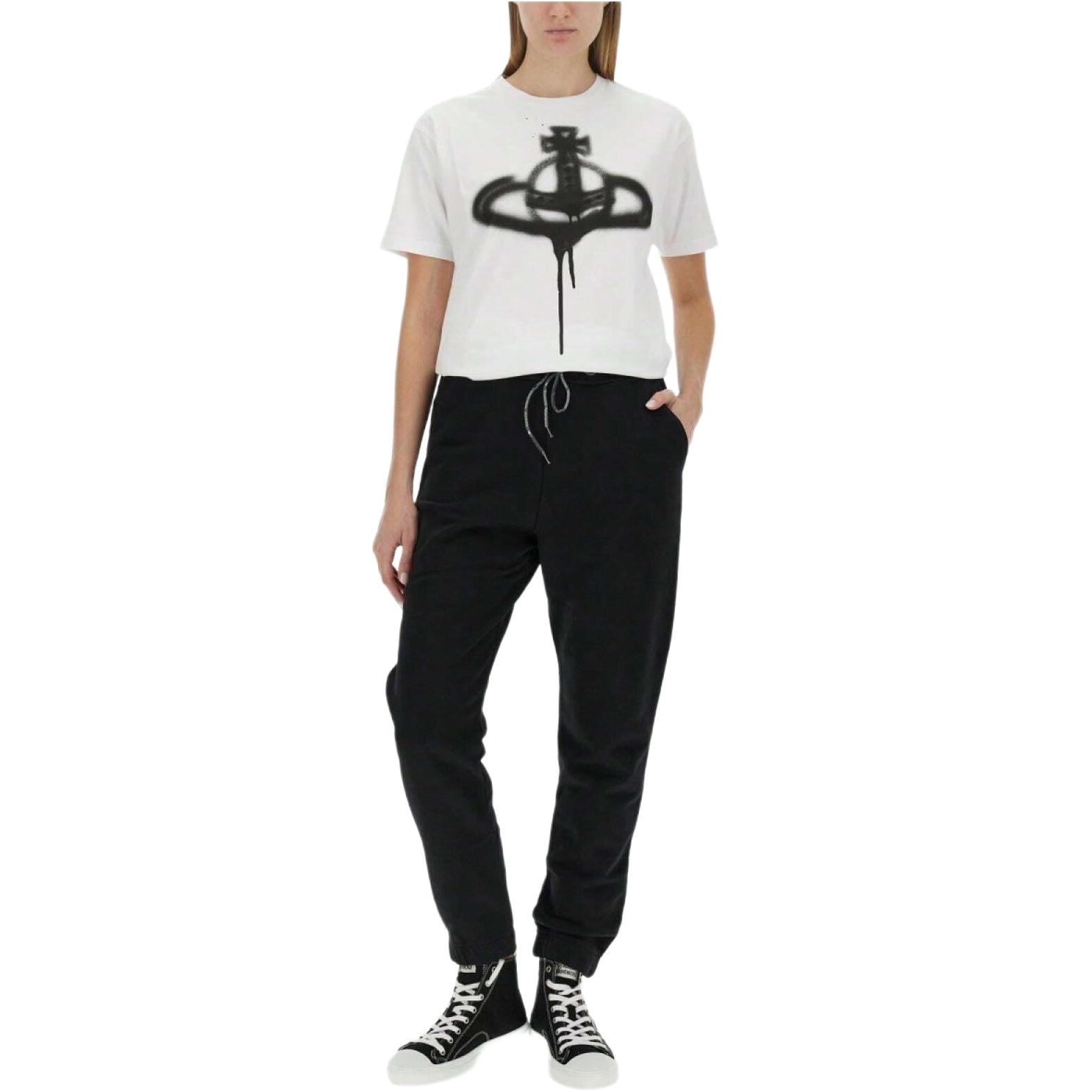 Shop 비비안 웨스트우드 유니섹스 화이트 그래픽 슬림핏 크루넥 티셔츠. 3G010014-J001M-A401