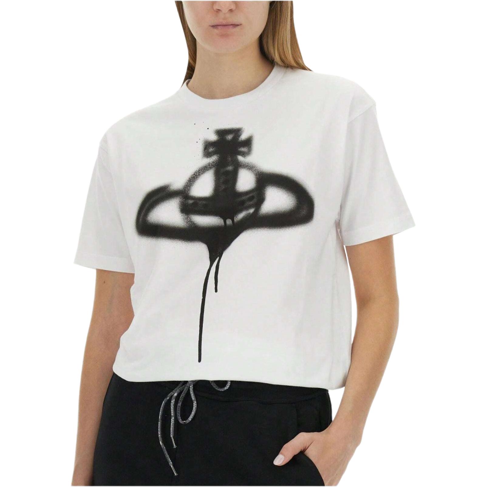 Details for 비비안 웨스트우드 유니섹스 화이트 그래픽 슬림핏 크루넥 티셔츠. 3G010014-J001M-A401