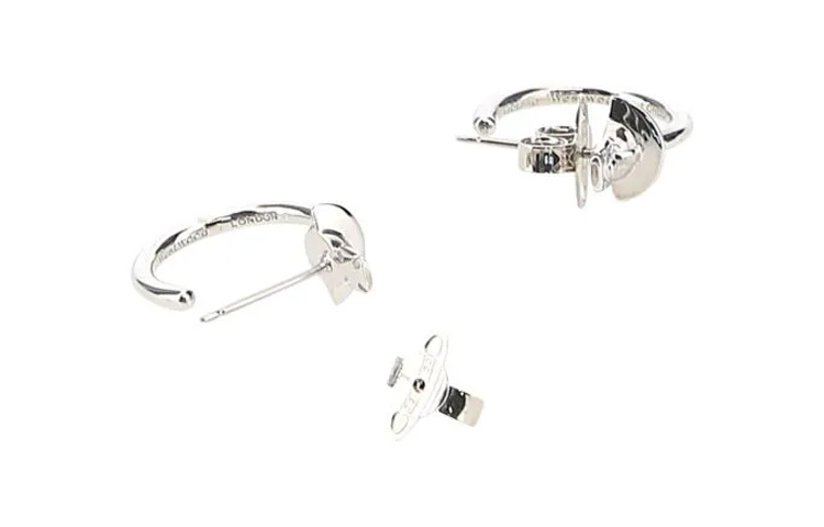 Vivienne Westwood Vera Saturn Logo Hoop Earrings Unisex Couple Design Silver 6203004902P019P019 圖 3