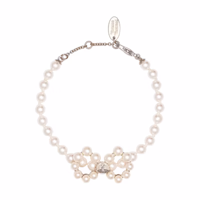 Vivienne Westwood Viviana Bow Bracelet White Unisex Couple Design With Rhinestones 6103007X02P103