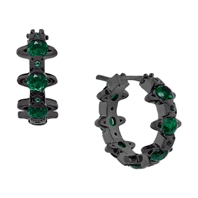Vivienne Westwood Warwick Earrings Black - Brass Crystal Chain Orb Unisex Jewelry 6203007T02S139RUTHENIUM