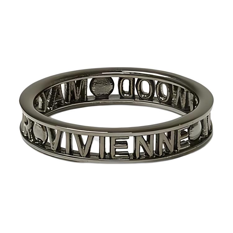 Vivienne Westwood Westminster Letter Engraved 925 Silver Unisex Ring Gunmetal. 64040016S001S001