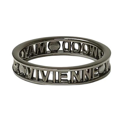 Vivienne Westwood Westminster Letter Engraved 925 Silver Unisex Ring Gunmetal. 64040016S001S001