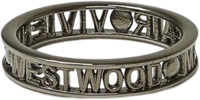 Lookbook Vivienne Westwood Westminster Letter Engraved 925 Silver Unisex Ring Gunmetal. 64040016S001S001