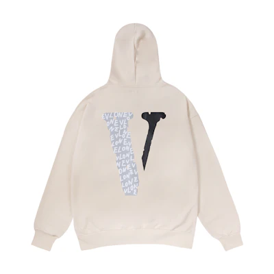Vlone Beige ECG Embroidered Loose Fit Zip Hoodie Unisex VLZPHD2023001