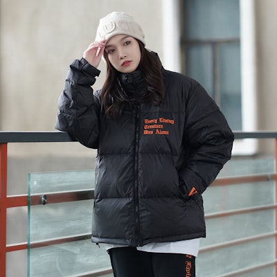 Jaket Puff VLONE Classic Big V Logo Hitam Oren Unisex Musim Sejuk. VLCT21002 3