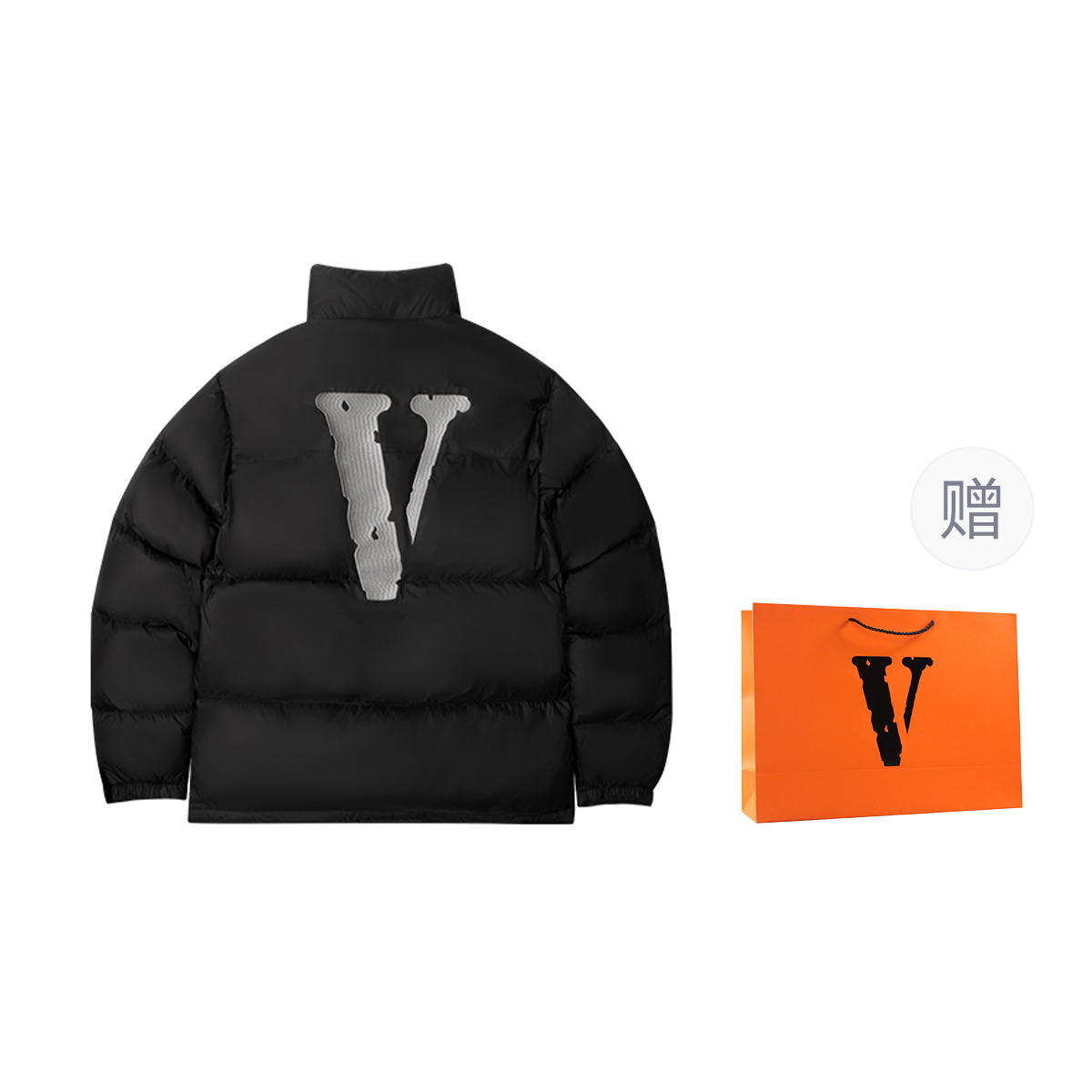 VLONE Classic V Logo Embroidered Puffer Jacket Winter Unisex Black Silver VLCT21002