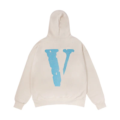 Vlone Cracked Logo Print Oversized Zip Hoodie Unisex Beige VLZPHD2023004