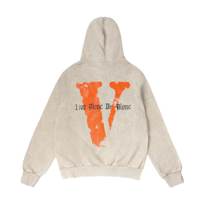 Vlone Destroyed Oversized Logo Vintage Wash Hoodie Unisex VLHD24003-BE