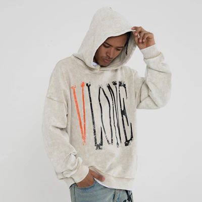 Vlone 破壞式寬鬆復古刷洗連帽衫 男女適用 VLHD24003-BE 4