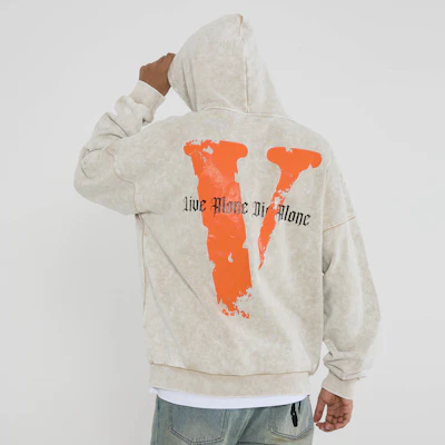 Vlone 破壞式寬鬆復古刷洗連帽衫 男女適用 VLHD24003-BE Shop Vlone 破壞式寬鬆復古刷洗連帽衫 男女適用 VLHD24003-BE