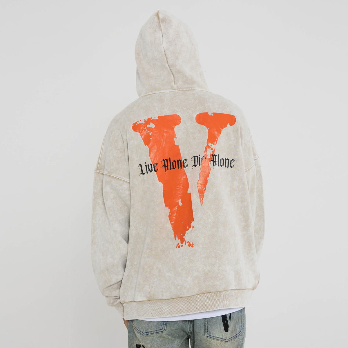 Details for Vlone 破壞式寬鬆復古刷洗連帽衫 男女適用 VLHD24003-BE