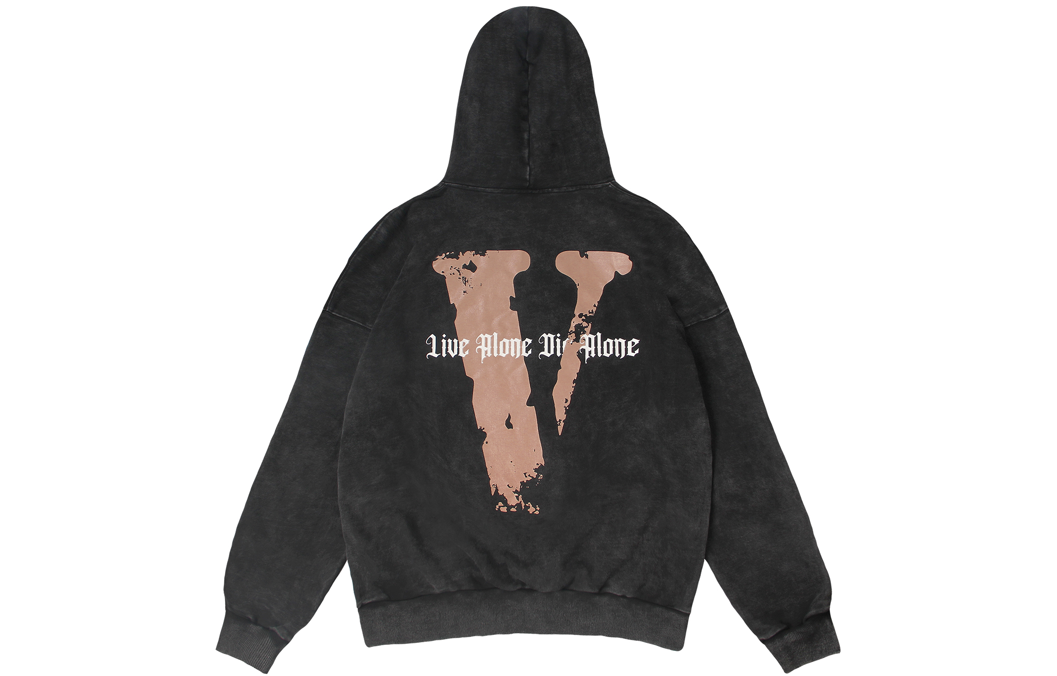 Vlone Distressed Big Logo Washed Loose Hoodie Unisex VLHD24003-BK