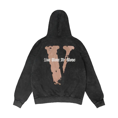 Vlone Distressed Big Logo Washed Loose Hoodie Unisex VLHD24003-BK