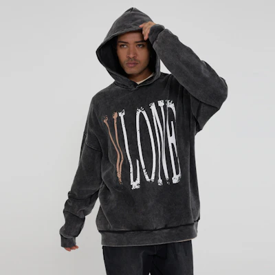 Vlone 復古大Logo水洗寬鬆連帽衫 男女通用 VLHD24003-BK 3