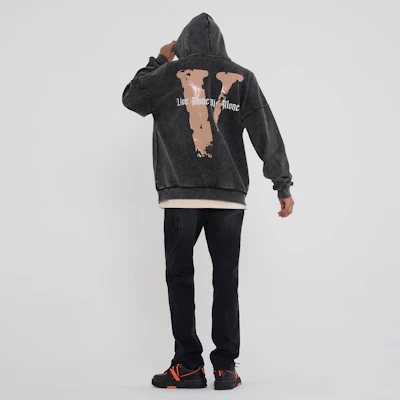 Vlone 復古大Logo水洗寬鬆連帽衫 男女通用 VLHD24003-BK 5