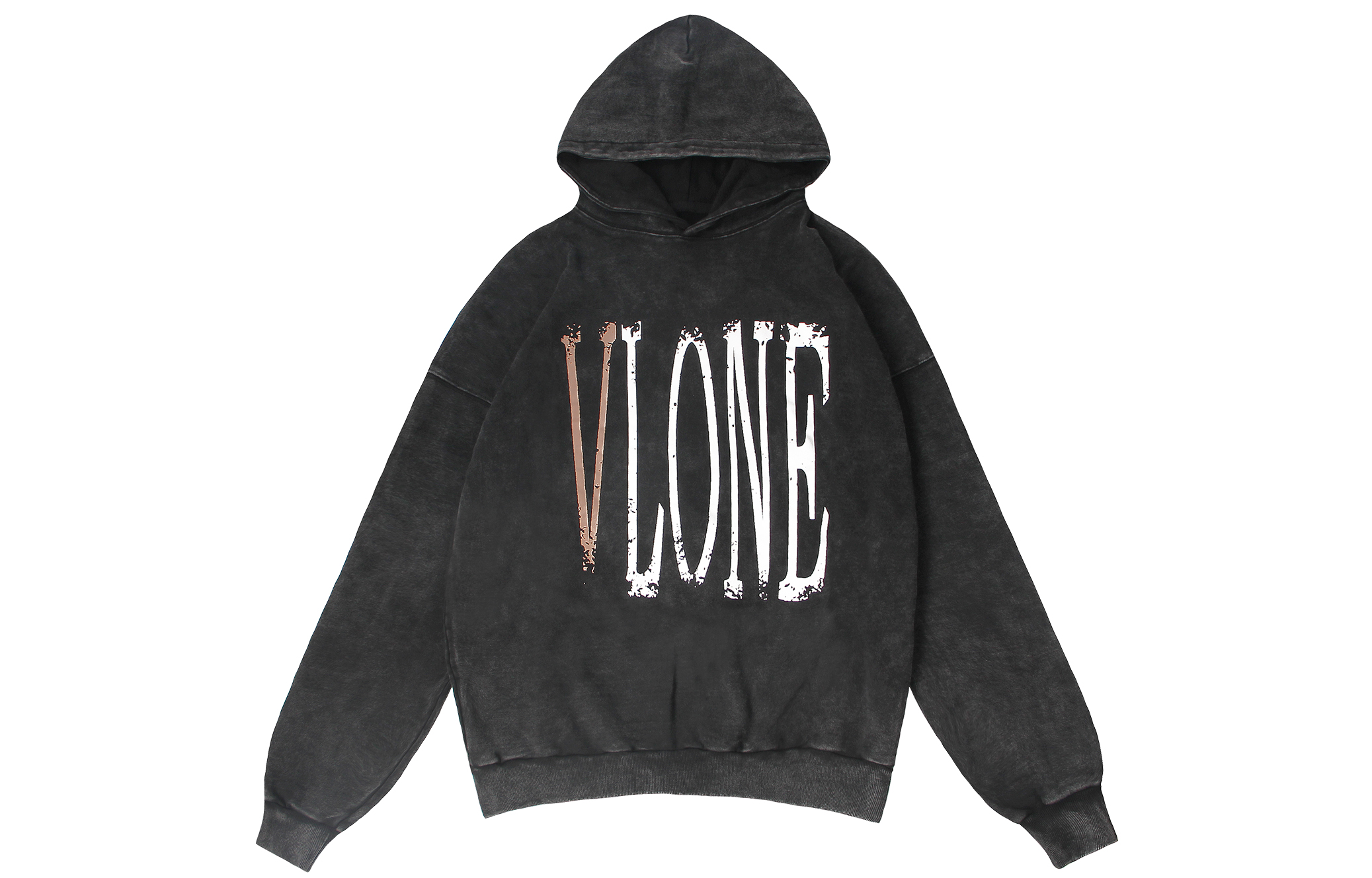 Lookbook Vlone 復古大Logo水洗寬鬆連帽衫 男女通用 VLHD24003-BK