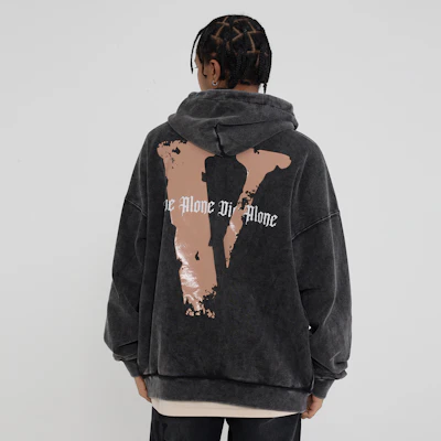 Vlone 復古大Logo水洗寬鬆連帽衫 男女通用 VLHD24003-BK Shop Vlone 復古大Logo水洗寬鬆連帽衫 男女通用 VLHD24003-BK